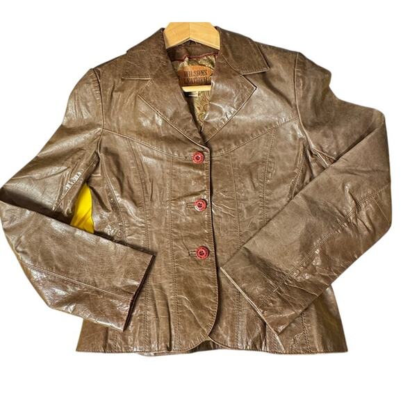 Vintage Brown Wilsons Leather 100% Leather Women's Fitted Maxima 1990s Y2K 1970s - Picture 13 of 16